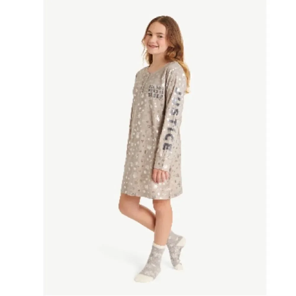 Justice Girls Long Sleeve Henley Pajama Sleep Lounge Shirt Gown Size S 7/8
